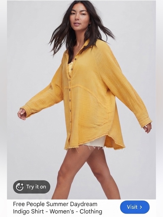 We the free Tops - We The Free People Summer Daydream Button Down Shirt Size Medium Yellow Papaya